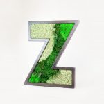 Dark wood letter filled with preserved moss art for Zumper, a full-service rental platform.