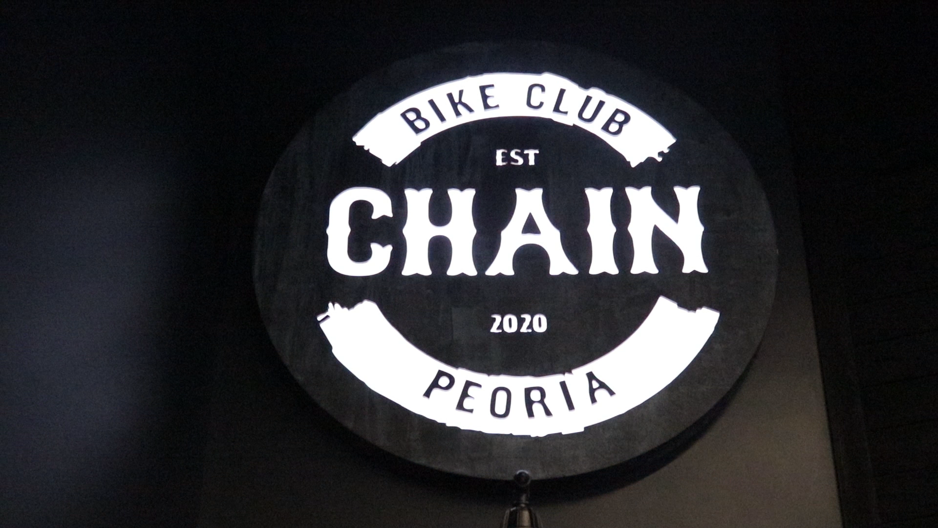 Faux rusty metal illuminated sign for Chain, a cycling studio in Styles Studios Fitness, a fitness club in Peoria, IL. Faux rusty metal illuminated sign for Chain, a cycling studio in Styles Studios Fitness, a fitness club in Peoria, IL.