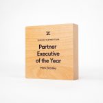 Simple, solid light wood, executive of the year award for Zendesk, a customer service software company headquartered in San Francisco, California.