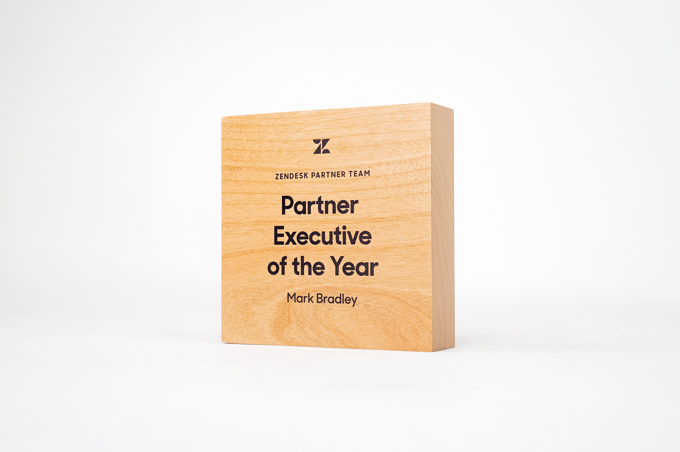 Simple, solid light wood, executive of the year award for Zendesk, a customer service software company headquartered in San Francisco, California. Simple, solid light wood, executive of the year award for Zendesk, a customer service software company headquartered in San Francisco, California.