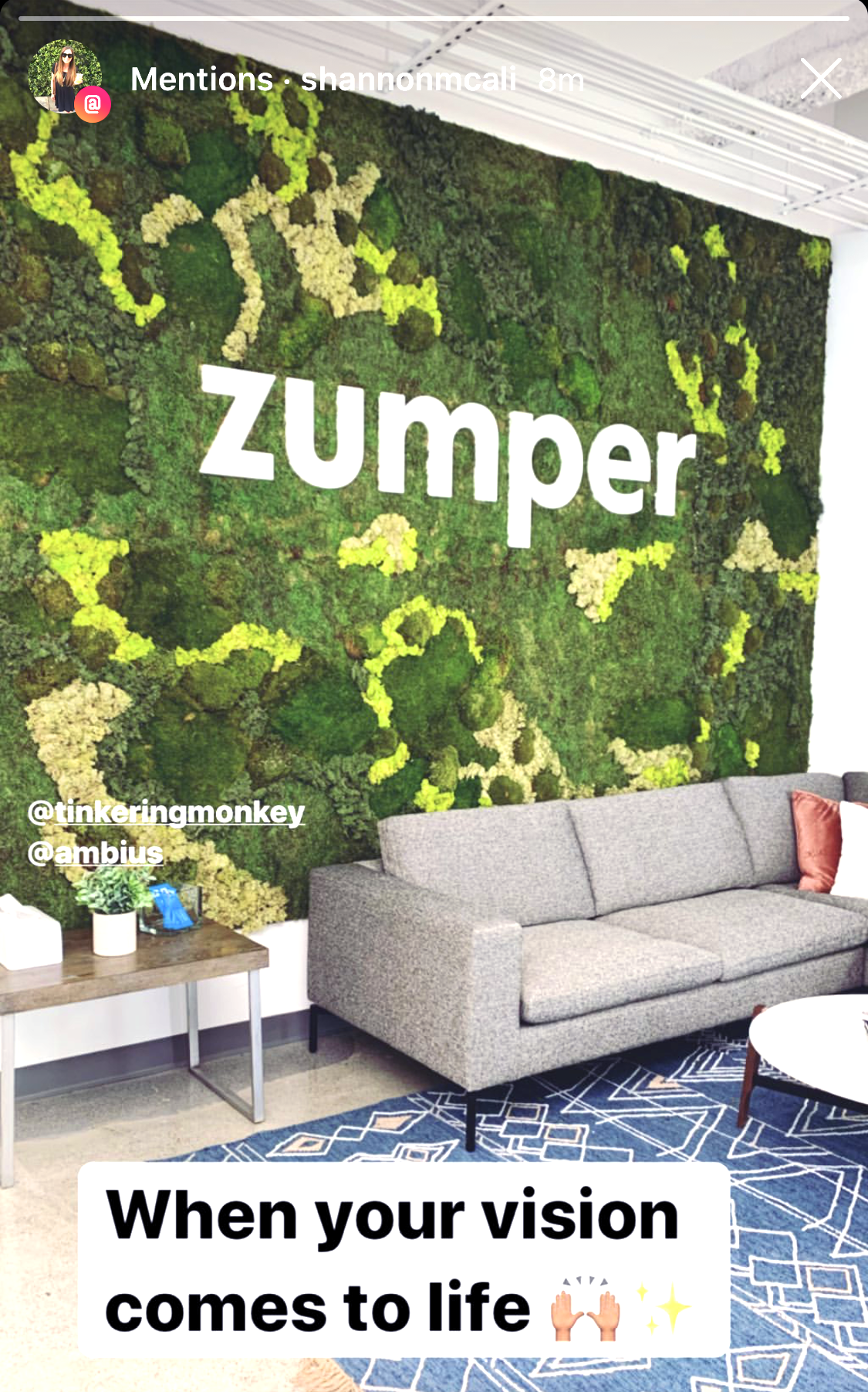 White letters on moss art wall for the lobby of Zumper, a full-service rental platform. White letters on moss art wall for the lobby of Zumper, a full-service rental platform.