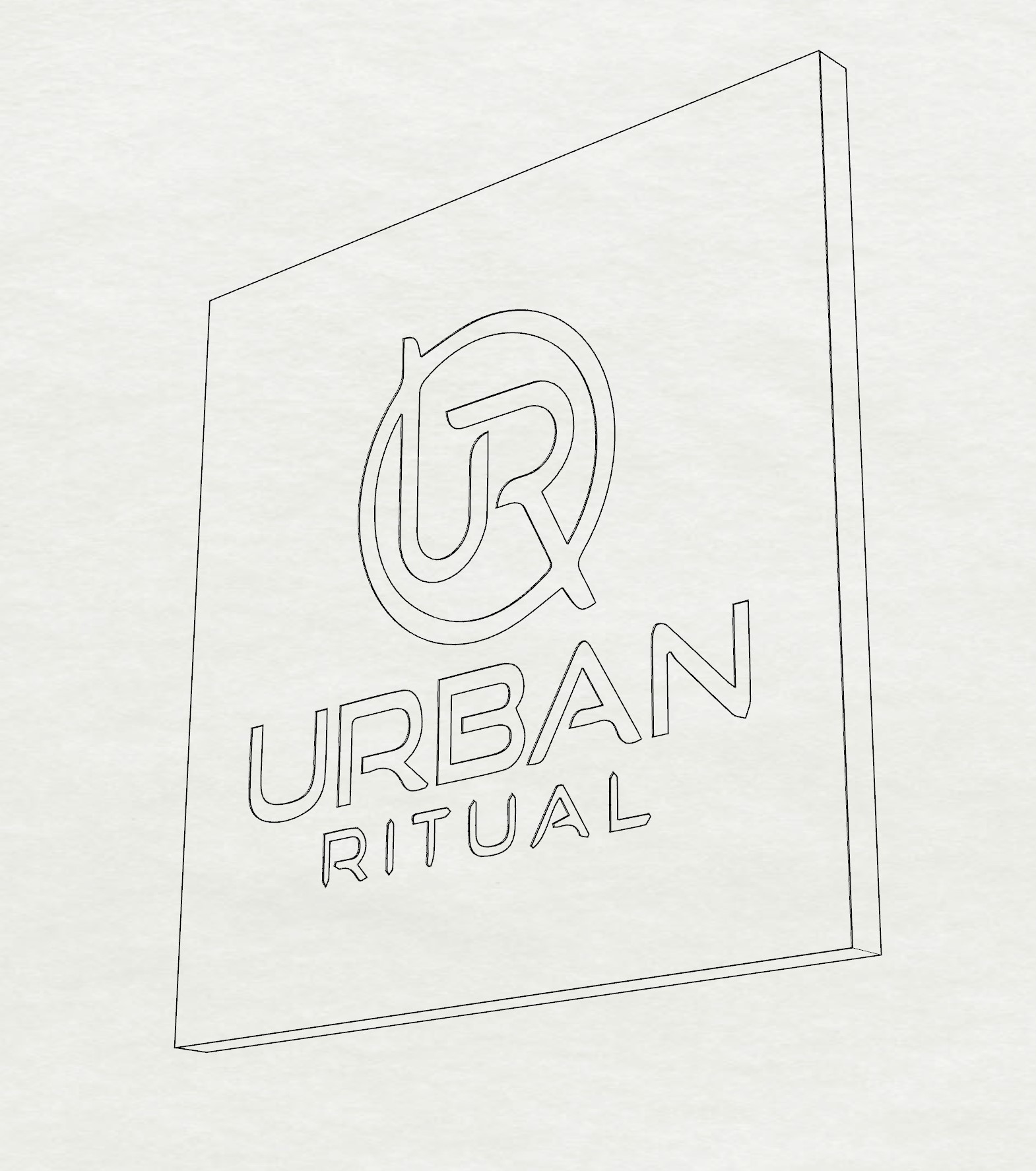 Brushed steel, interior-lit, large square wall sign for Urban Ritual, a fitness studio located in Styles Studios, a boutique fitness studio in Peoria, IL.