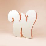 "W" wing logo in tone-on-tone paint with contrasting edges for the lobby of the Williamsburg location of The Wing, a co-working space for women.