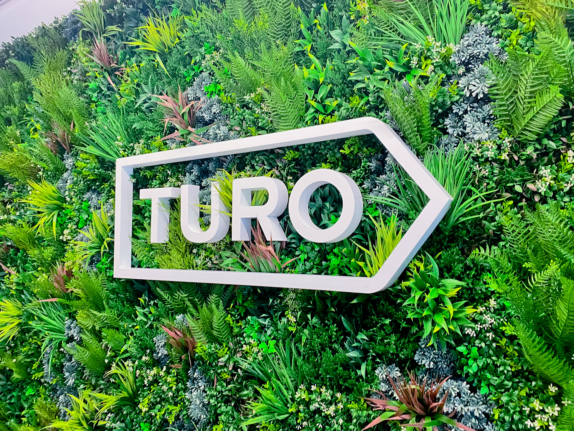 White dimensional logo on Vistagreen living wall for the lobby of Turo, an American peer-to-peer carsharing company. White dimensional logo on Vistagreen living wall for the lobby of Turo, an American peer-to-peer carsharing company.