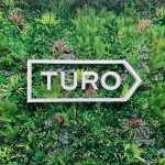 White dimensional logo on Vistagreen living wall for the lobby of Turo, an American peer-to-peer carsharing company.