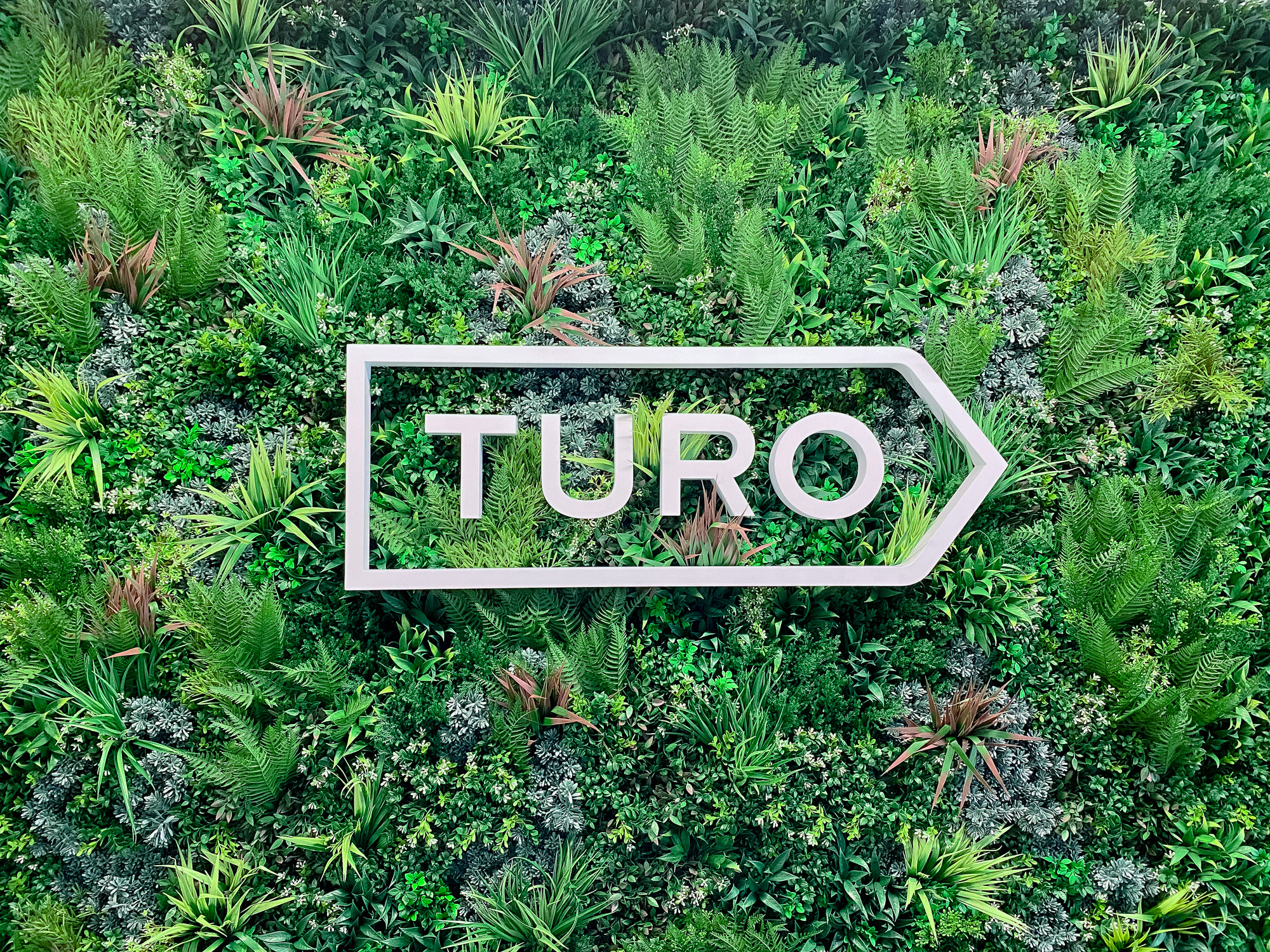 White dimensional logo on Vistagreen living wall for the lobby of Turo, an American peer-to-peer carsharing company. White dimensional logo on Vistagreen living wall for the lobby of Turo, an American peer-to-peer carsharing company.