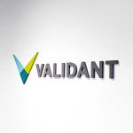 Full color dimensional logo on white wall for the lobby of Validant, a San Francisco based company that delivers end-to-end quality, compliance, and regulatory consulting service for healthcare companies around the world.