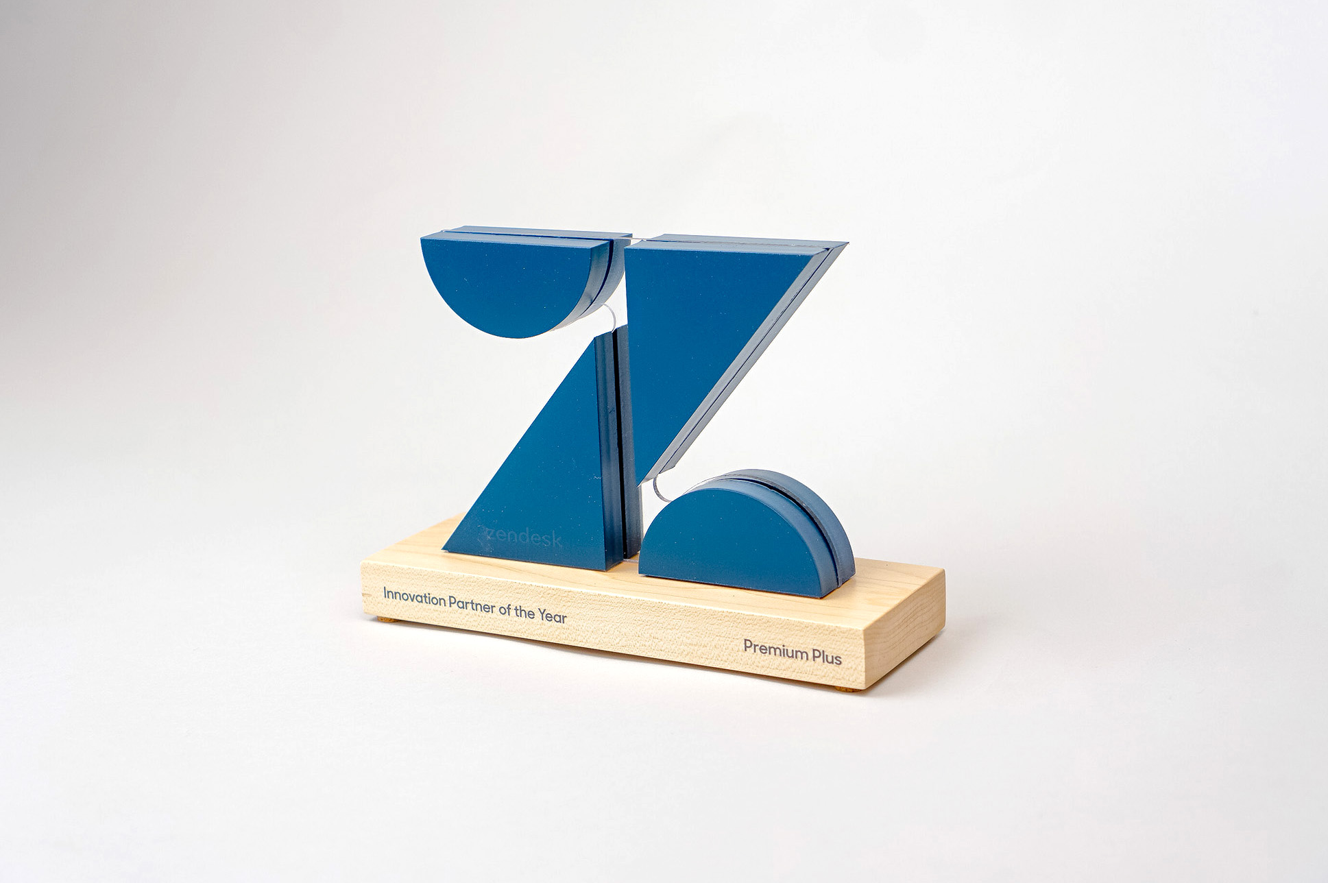 Custom cut, logo shaped partner award with optical illusion for Zendesk, a customer service software company headquartered in San Francisco, California. Custom cut, logo shaped partner award with optical illusion for Zendesk, a customer service software company headquartered in San Francisco, California.