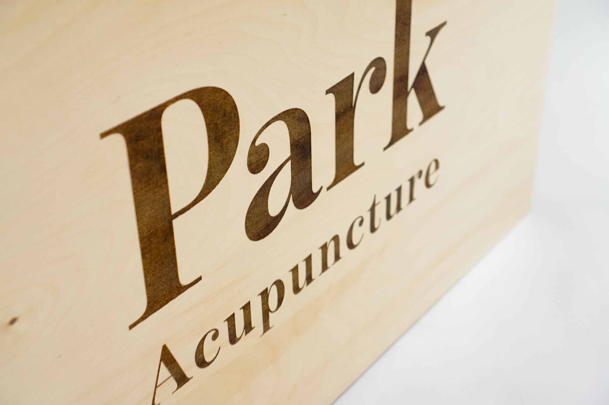 Laser etched/engraved square plywood sign for Park Acupuncture, an acupuncture clinic in Westwood, NJ. Laser etched/engraved square plywood sign for Park Acupuncture, an acupuncture clinic in Westwood, NJ.