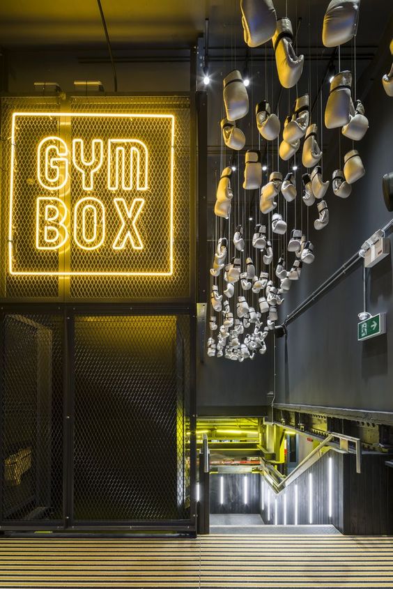 Yellow neon sign on cage at Gym Box in Victoria, Australia. (Photo: A.M.P.)