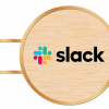 Mockup of wood blade sign with dimensional color logo and brass hardware for the San Francisco brand space at Slack, an American cloud-based set of team collaboration tools and services.