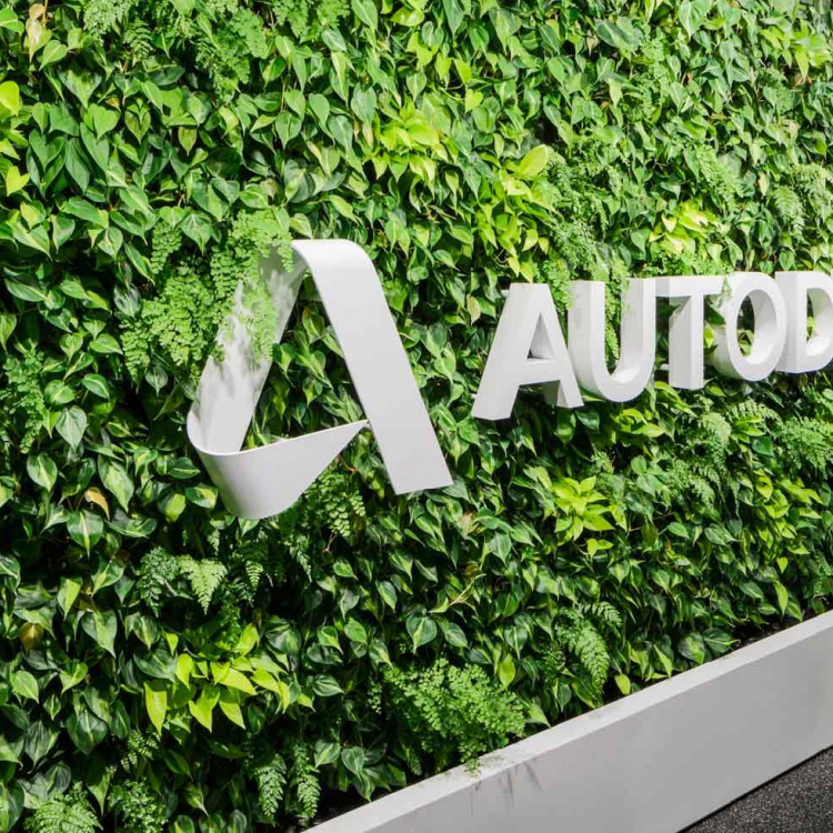 Living wall with white autodesk logo