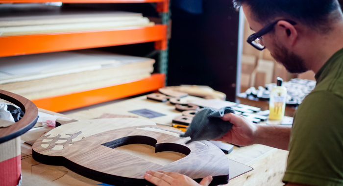 Wood sign for Beneficial State Bank, an Oakland, California-based community development bank.