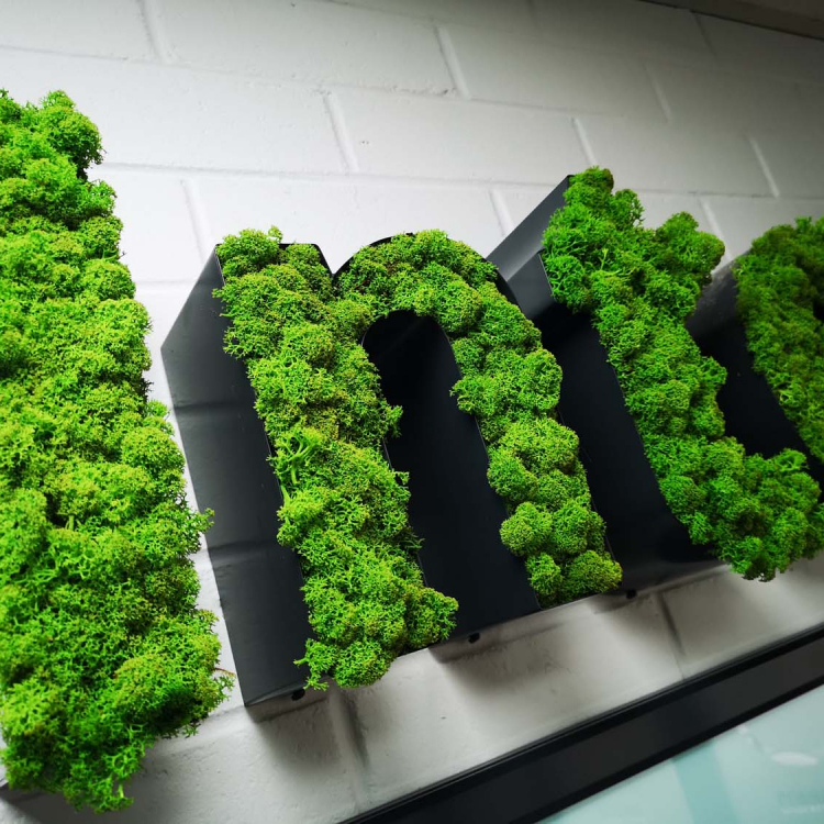 Moss filled black channel letter