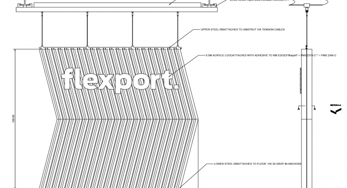 Slat wood divider wall installation for Flexport, a freight forwarding and customs brokerage company based in San Francisco, California.