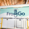 Illuminated, marquee-style sign on food truck for FroGo, a customizable, self-serve, dairy-free, frozen yogurt truck.