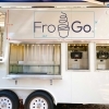 Illuminated, marquee-style sign on food truck for FroGo, a customizable, self-serve, dairy-free, frozen yogurt truck.
