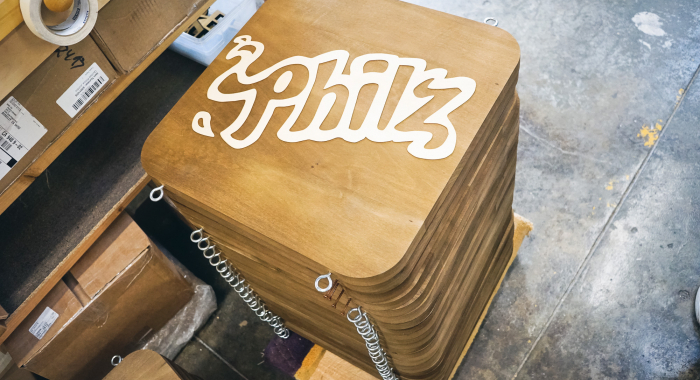 Wood hanging sign for Philz Coffee, an American coffee company and coffeehouse chain based in San Francisco, California, considered a major player in third wave coffee.