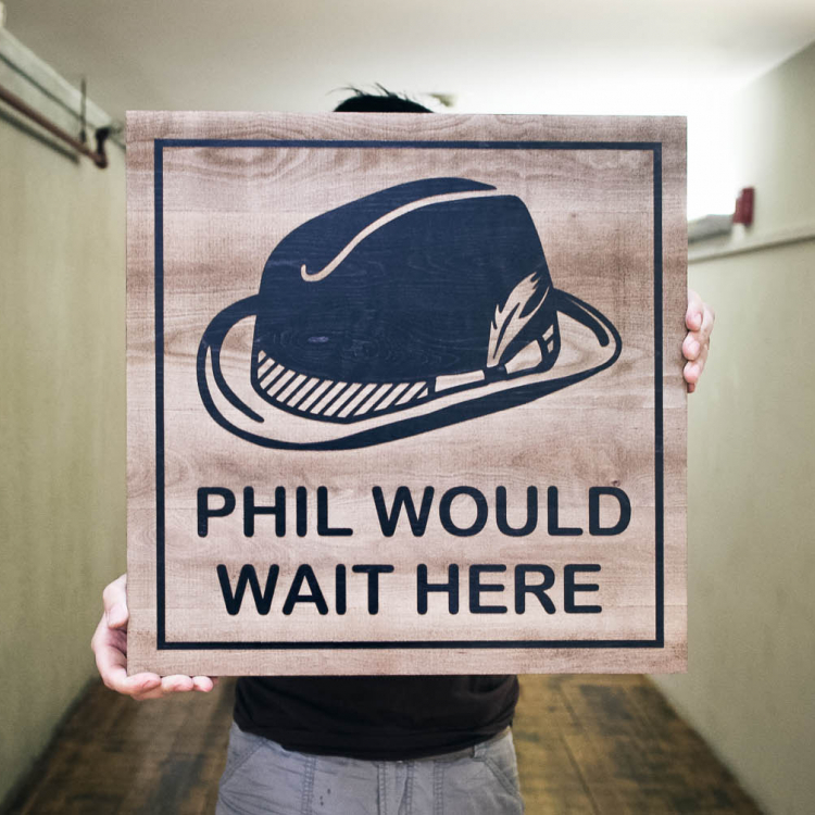 Philz Wait Sign, Etched in black