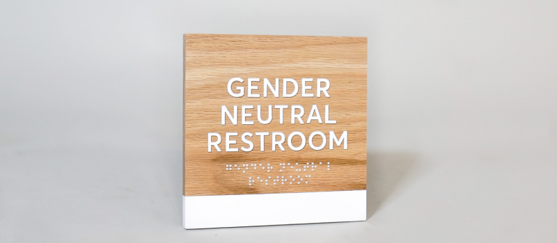 slack custom ada light wood restroom sign with braille