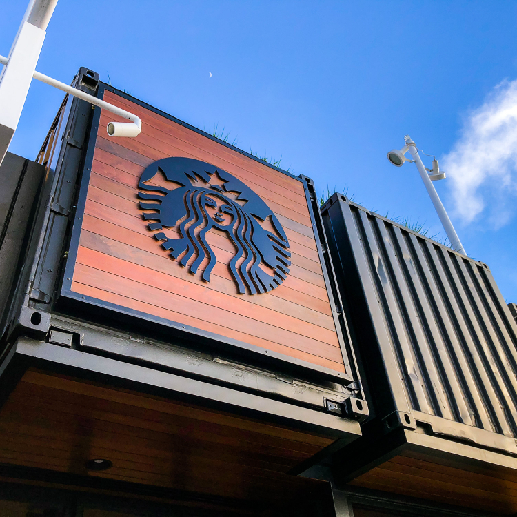 Starbucks large wood slat container sign