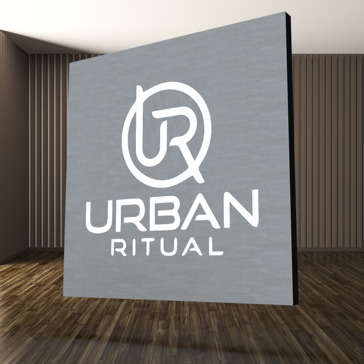 Brushed steel, interior-lit, large square wall sign for Urban Ritual, a fitness studio located in Styles Studios, a boutique fitness studio in Peoria, IL.