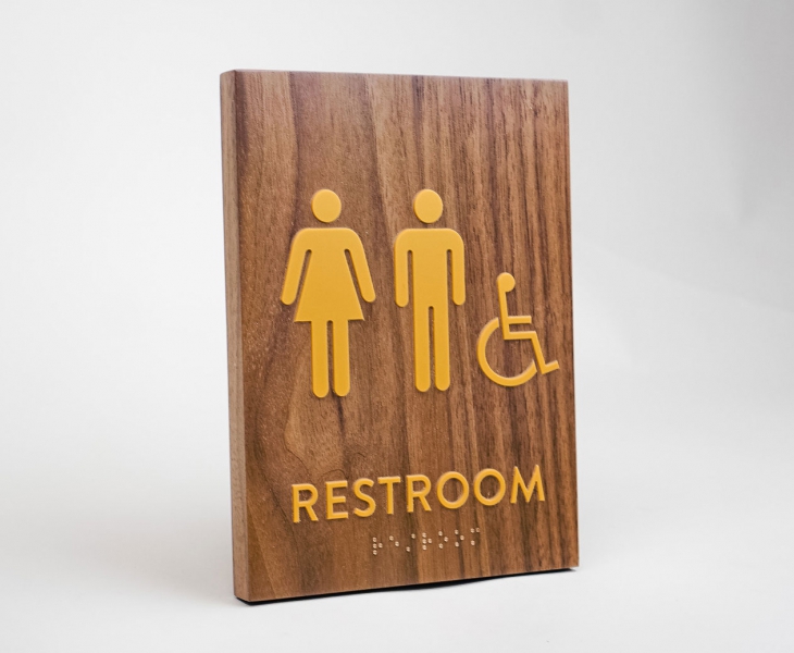 Gold and Walnut ADA Restroom Sign