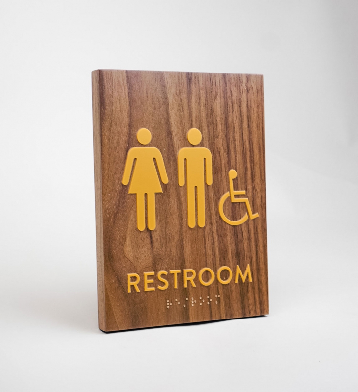 Gold and Walnut ADA Restroom Sign