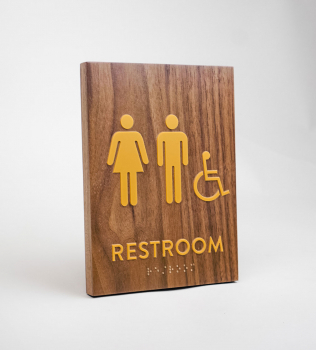 Gold and Walnut ADA Restroom Sign