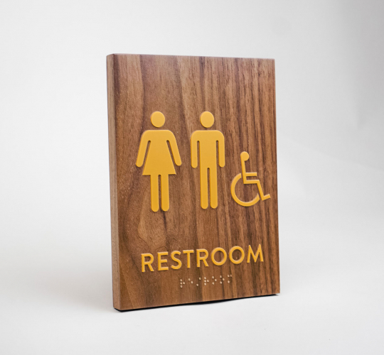 Gold and Walnut ADA Restroom Sign